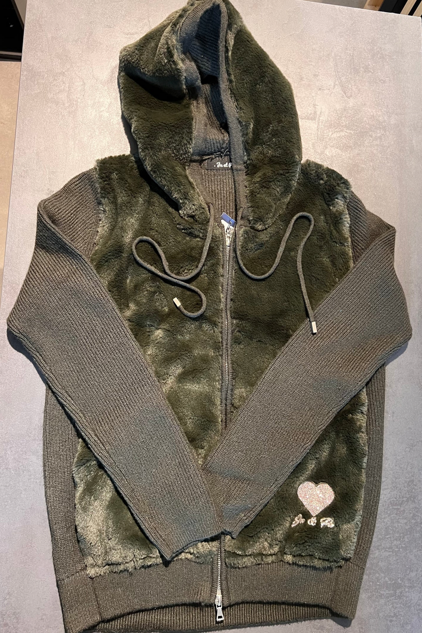 Gilet en maille à capuche femme Ju et Pa vert