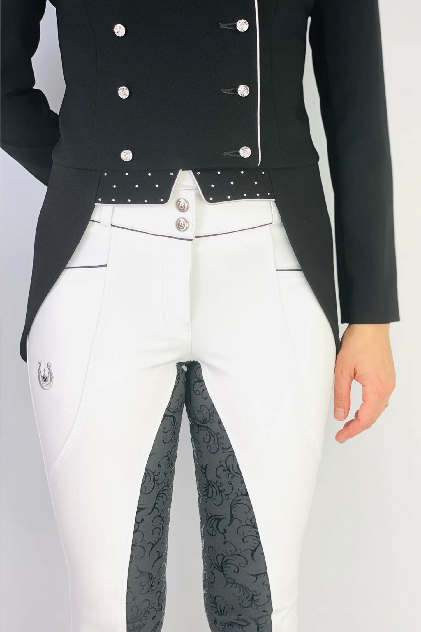 Pantalon équitation blanc de compétition avec fond de peau grip noir femme Leveza Florence