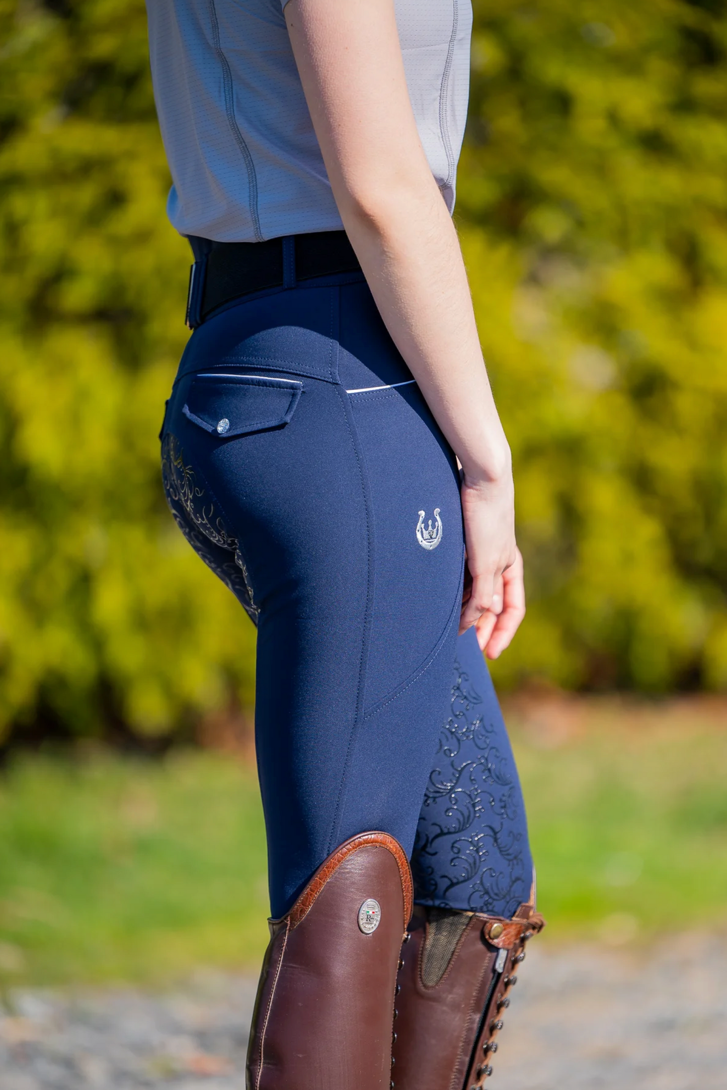 Pantalon équitation marine femme Leveza Dalhousie full grip