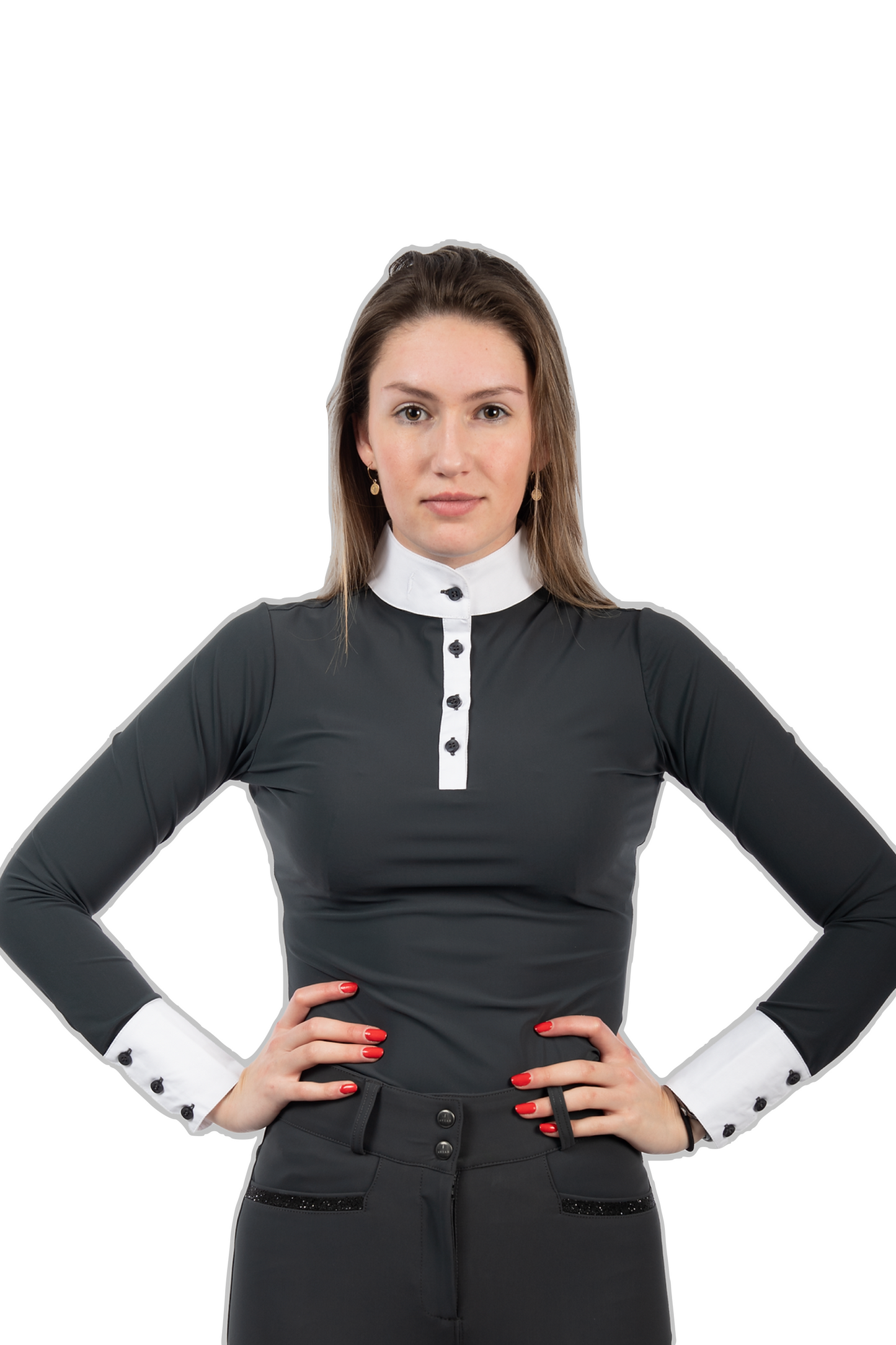 Aviar women's long-sleeved competition polo shirt anthracite