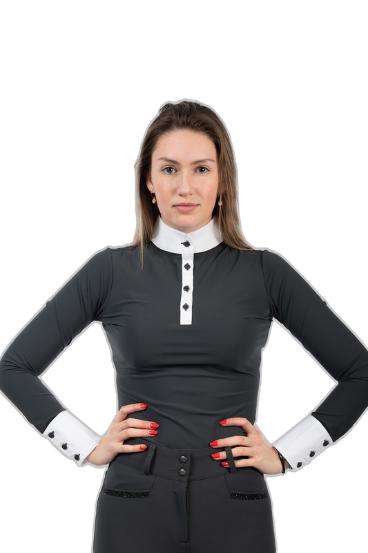 Polo manche longues de compétition femme Aviar anthracite