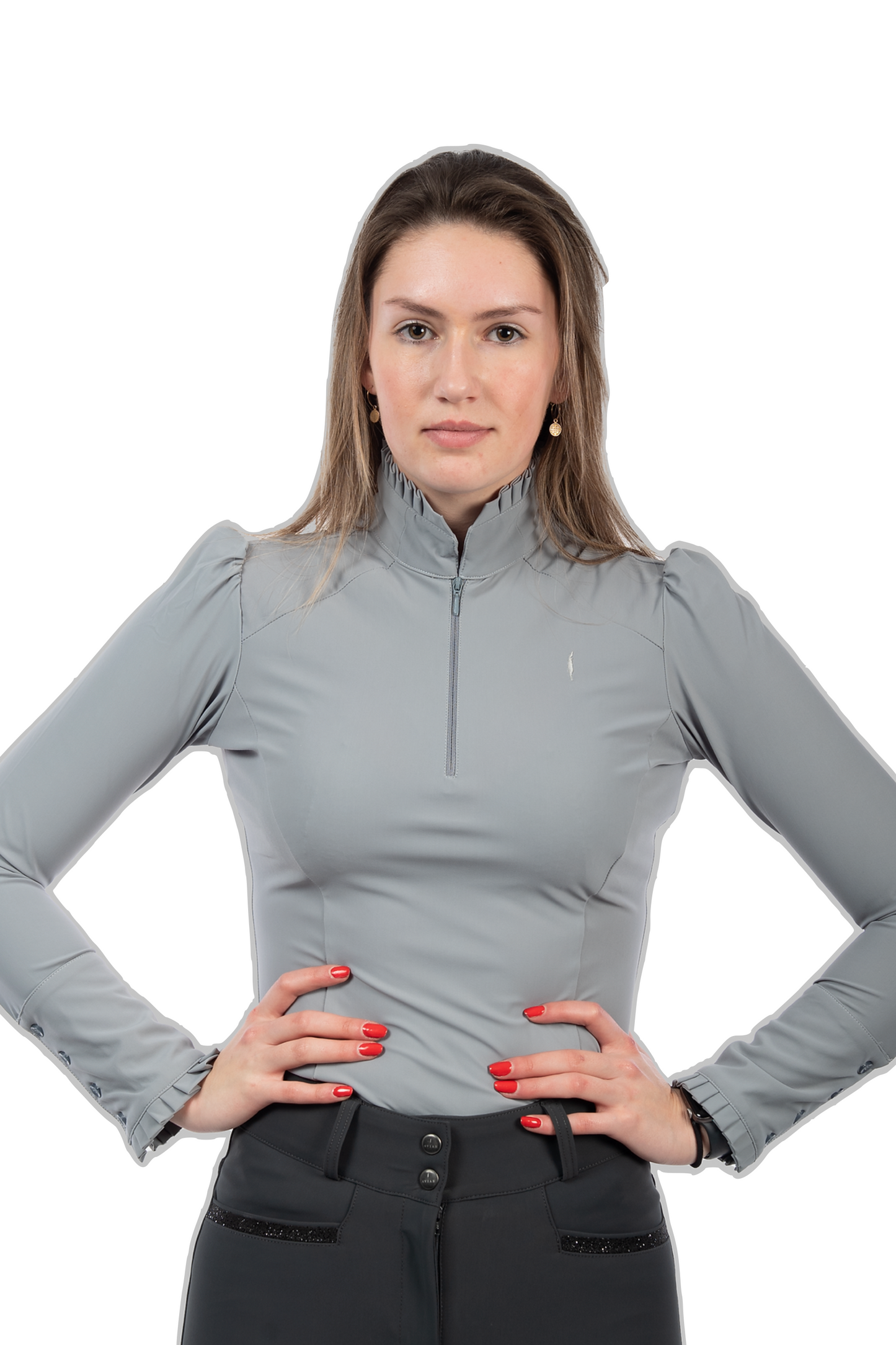 Aviar Damen-Langarm-Poloshirt in Grau Sportive