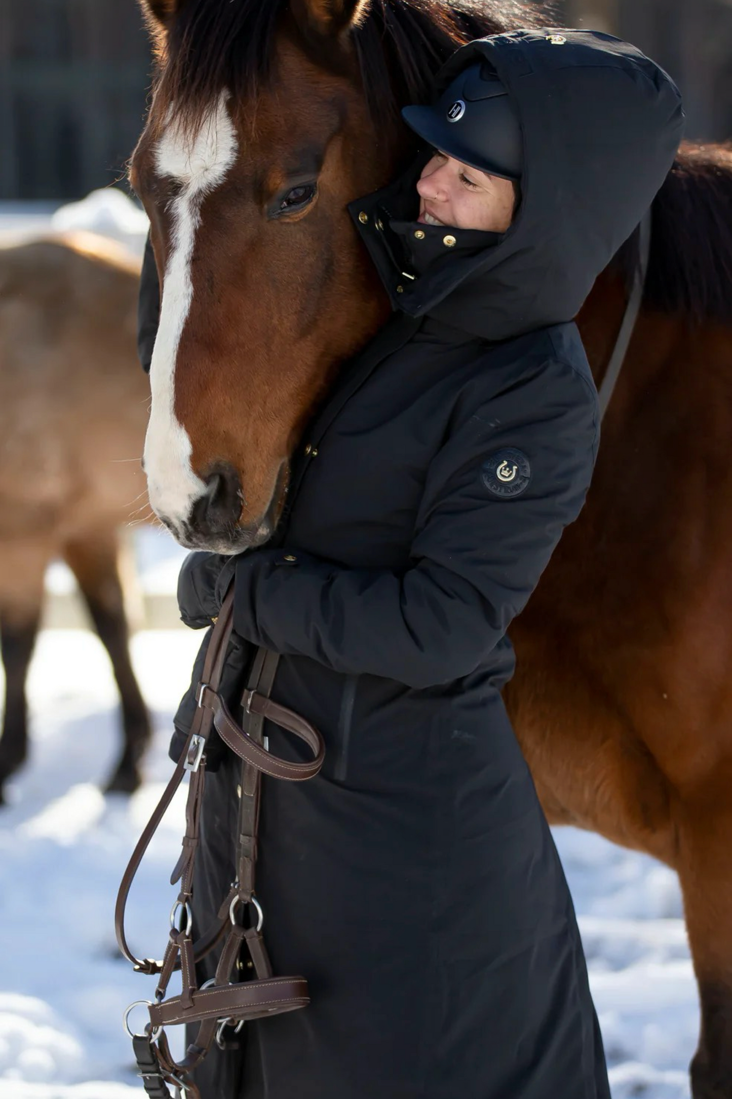 Lange gefütterte Reitjacke Leveza Alaska schwarz