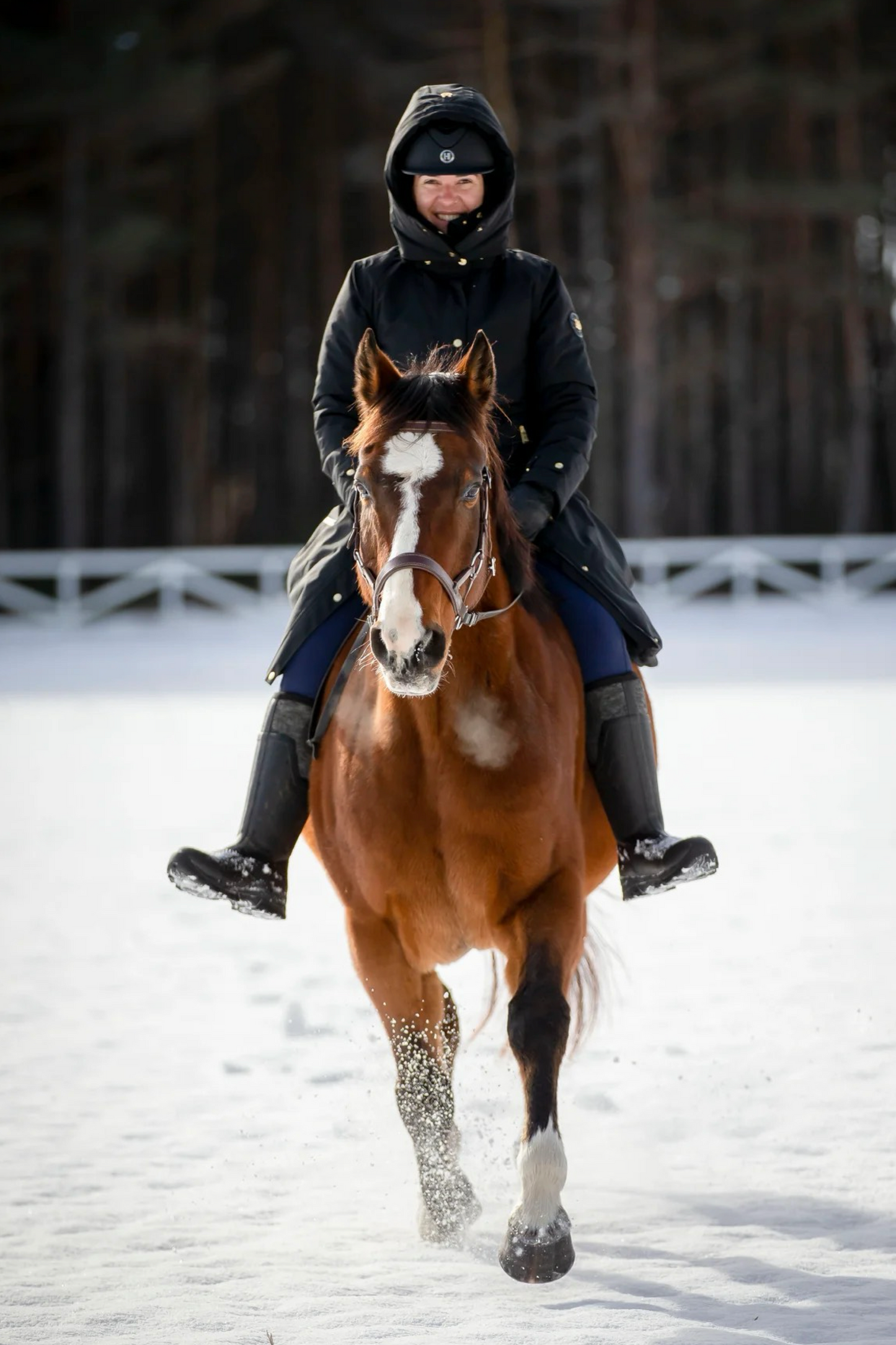 Lange gefütterte Reitjacke Leveza Alaska schwarz