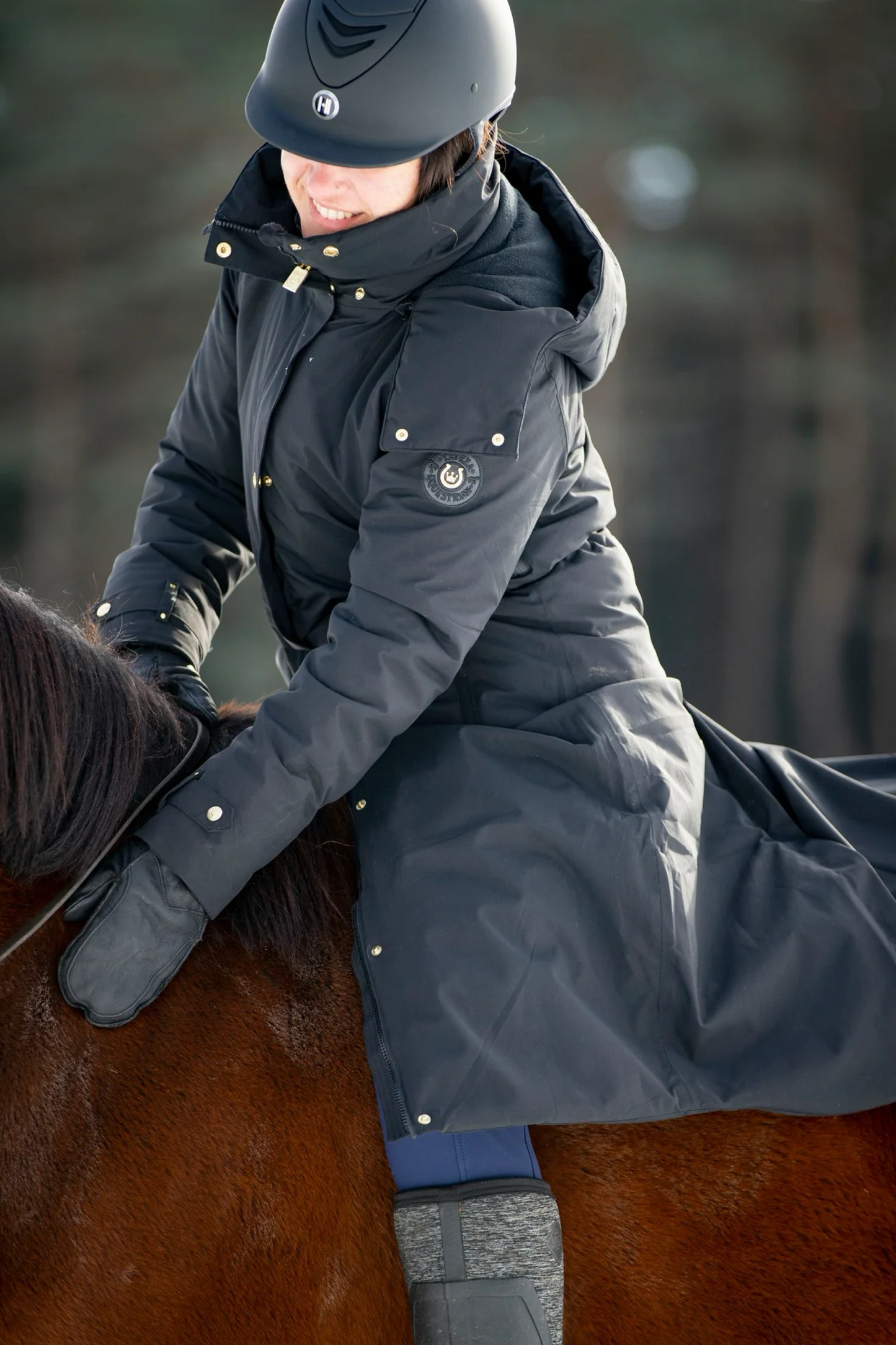 Lange gefütterte Reitjacke Leveza Alaska schwarz