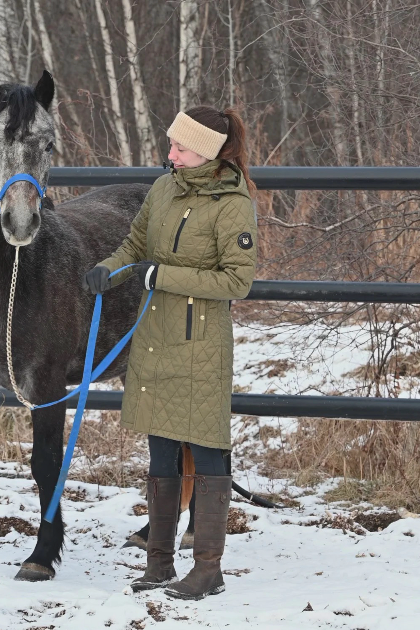 Veste longue matelassée équitation Leveza Katmai khaki