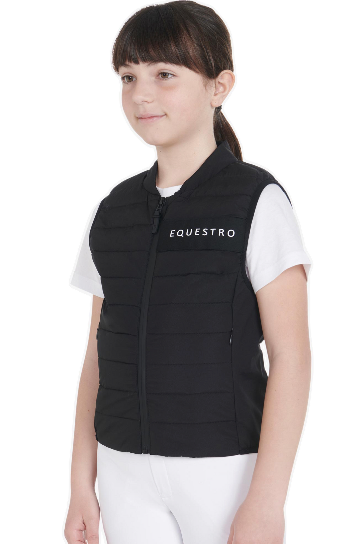 Schwarze, ärmellose Daunenjacke für Unisex-Kinder von Equestro